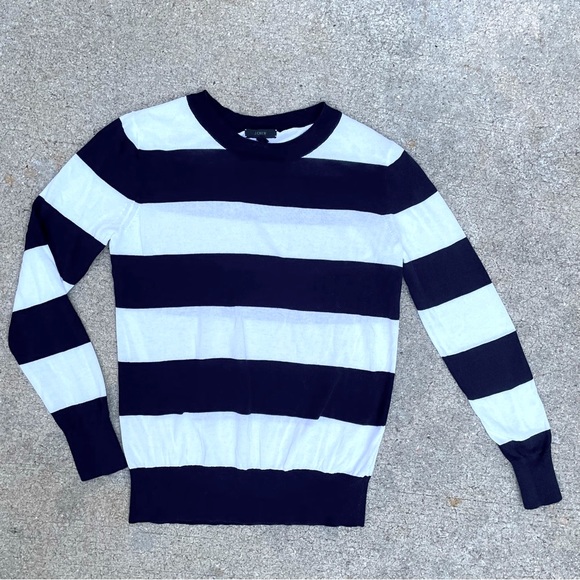 J Crew Block Striped Navy White Sweater XS - Picture 4 of 8